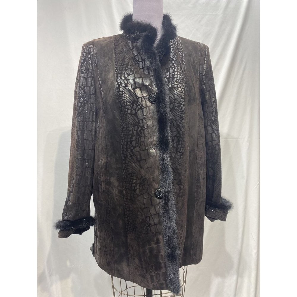 brown leather suede stroller print ranch mink trim